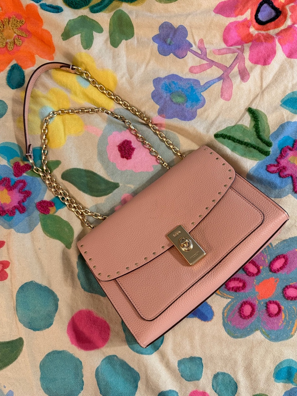 Coach Lane Shoulder Bag with Rivets - Pink Pebbled Leather (USED)